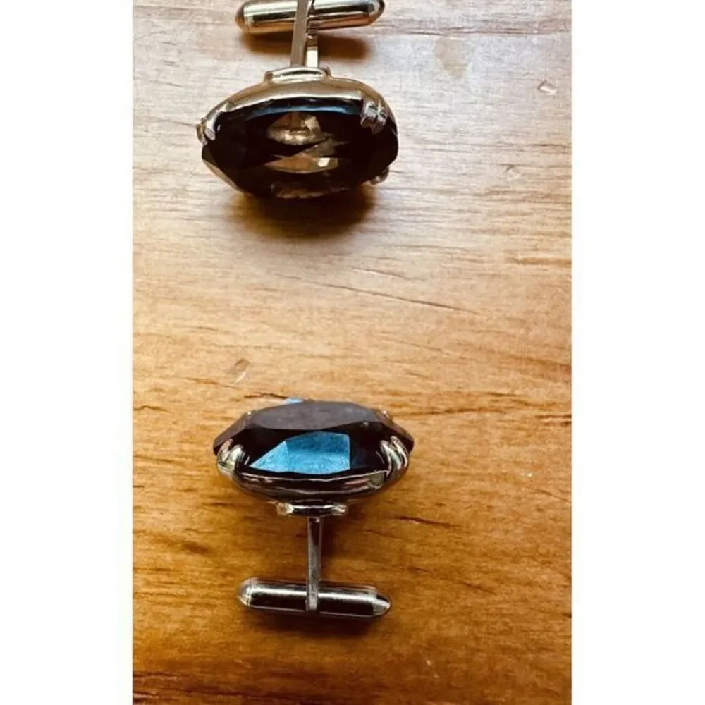 Smokey Quartz Cufflinks Unisex Domed Gold Toned Brown Faceted Oval Stone Vintage